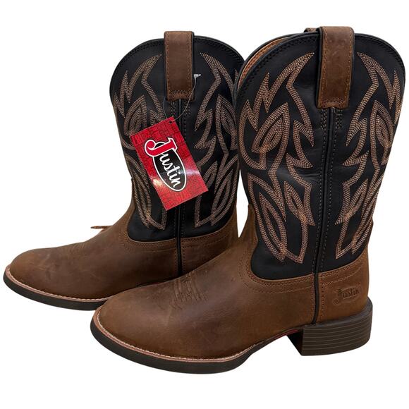 JUSTIN Rendon 11" Western Boots Mens Size 8.5D NEW Brown Leather Cowboy Boots - Picture 1 of 8